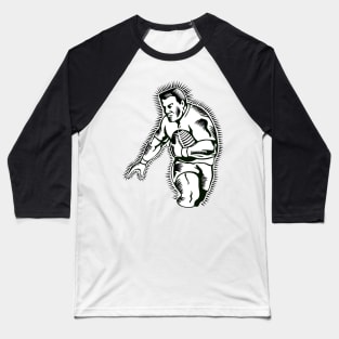 Rugby Winger With Ball Woodcut  Retro Baseball T-Shirt